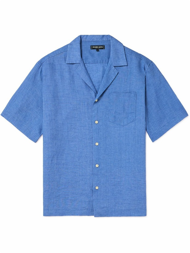 Photo: Frescobol Carioca - Angelo Camp-Collar Linen Shirt - Blue