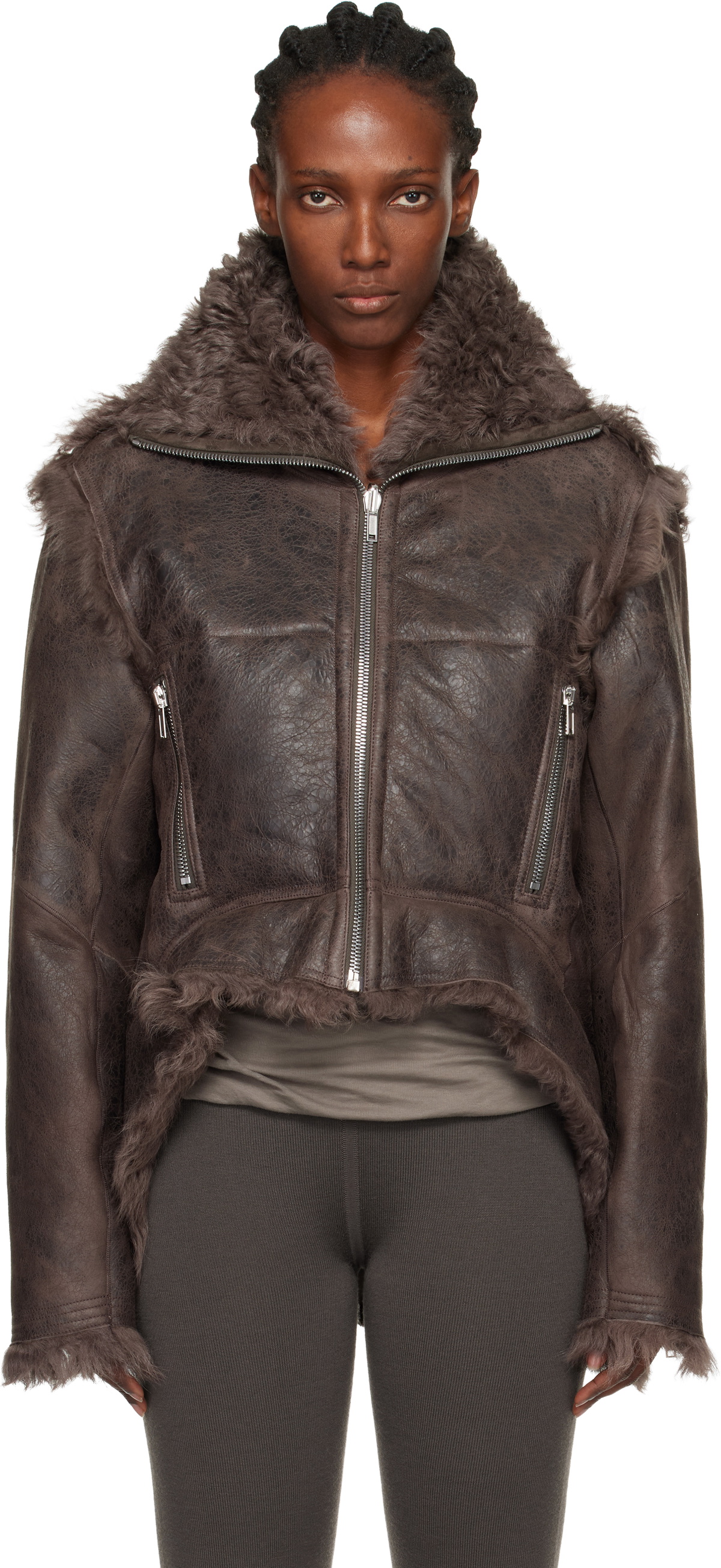 Rick Owens Gray Concordians Exploder Reversible Shearling Jacket