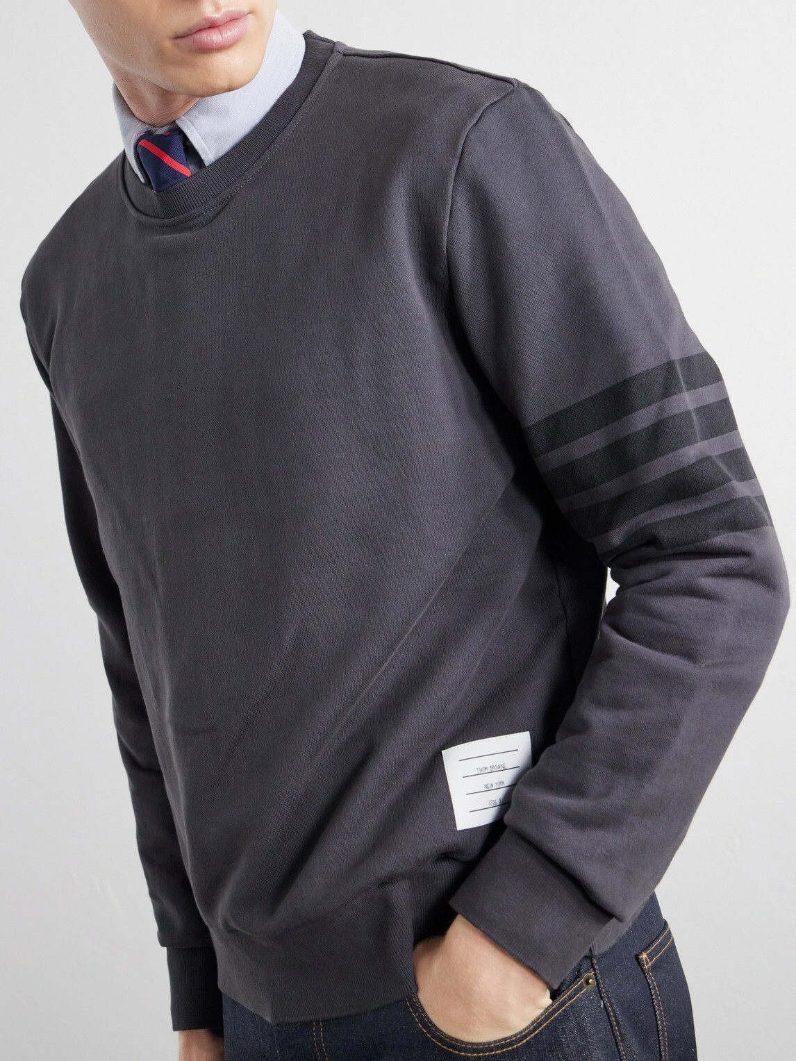 Thom Browne - 4-Bar Stripe Cotton-Jersey Sweatshirt - Gray