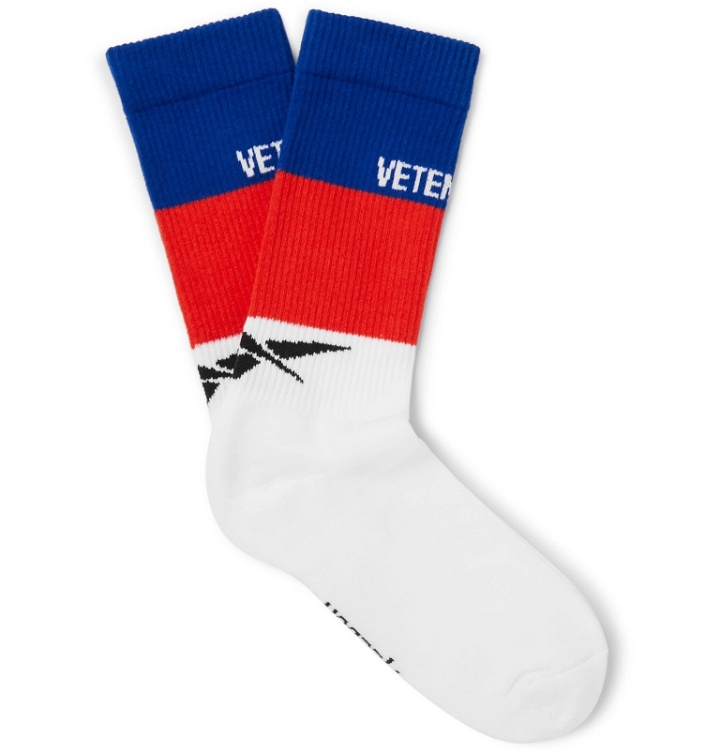 Photo: Vetements - Reebok Striped Ribbed Stretch Cotton-Blend Socks - White
