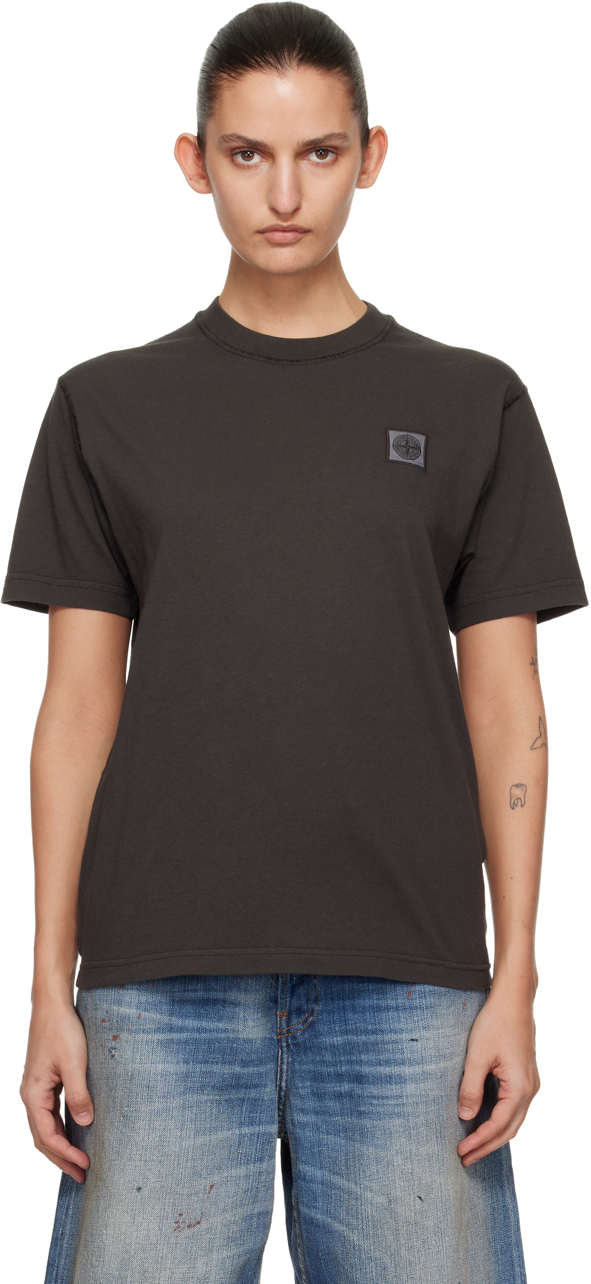 Stone Island Gray 2100026 Organic Cotton Jersey 'Fissato' Effect T-shirt