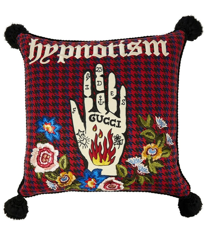Photo: Gucci - Embroidered houndstooth wool-blend cushion