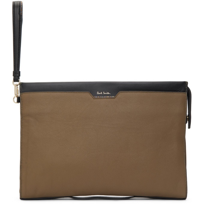 Photo: Paul Smith Taupe Leather Signature Stripe Document Pouch