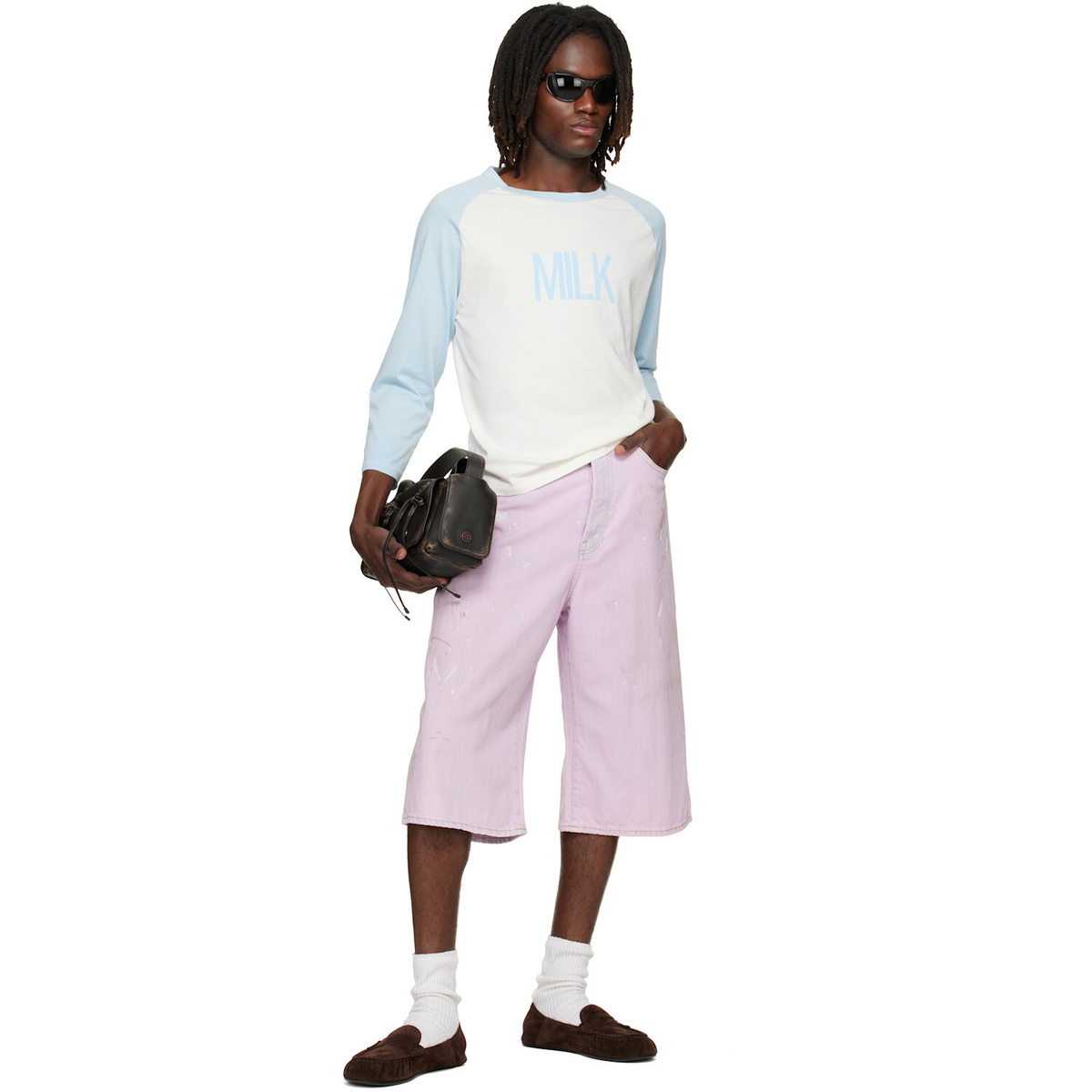 Acne Studios Pink Paint Splatter Denim Shorts