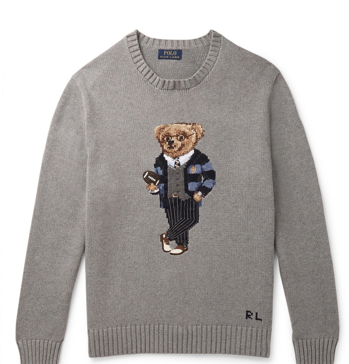 Photo: Polo Ralph Lauren - Polo Bear Intarsia Cotton Sweater - Gray