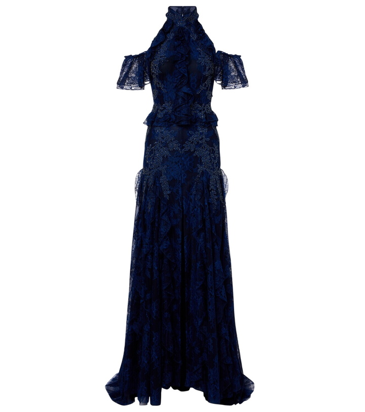 Photo: Costarellos Embellished halterneck lace gown