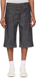 Courrèges Gray Double Belted Denim Shorts