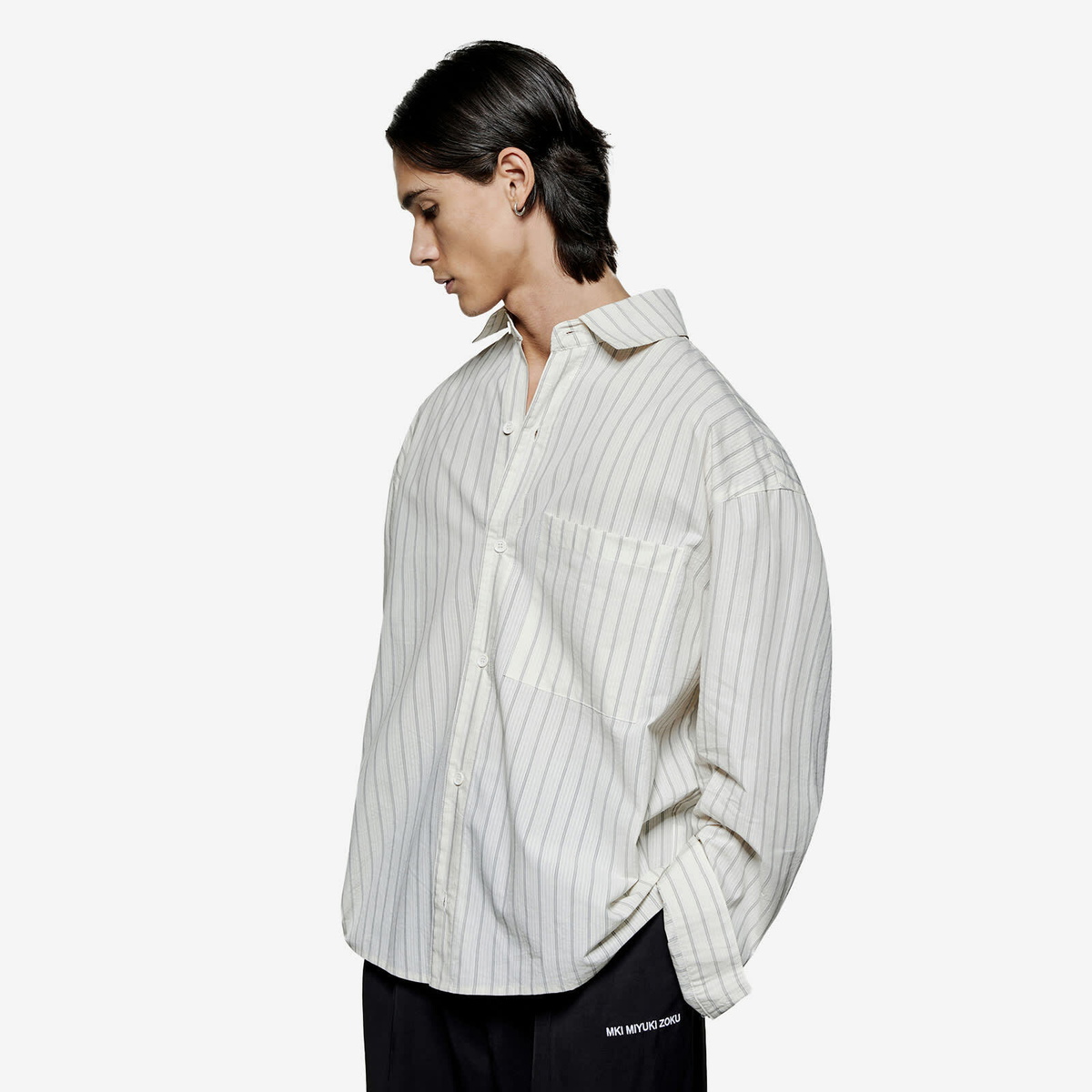 MKI Men's Box Dress Shirt in Off White Stripe
