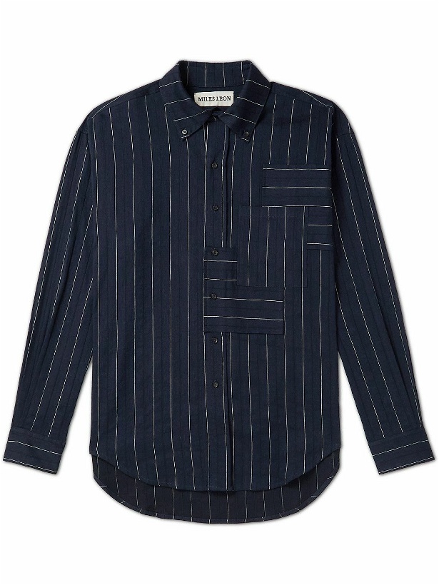Photo: Miles Leon - Zen Striped Wool, Linen and Cotton-Blend Shirt - Blue
