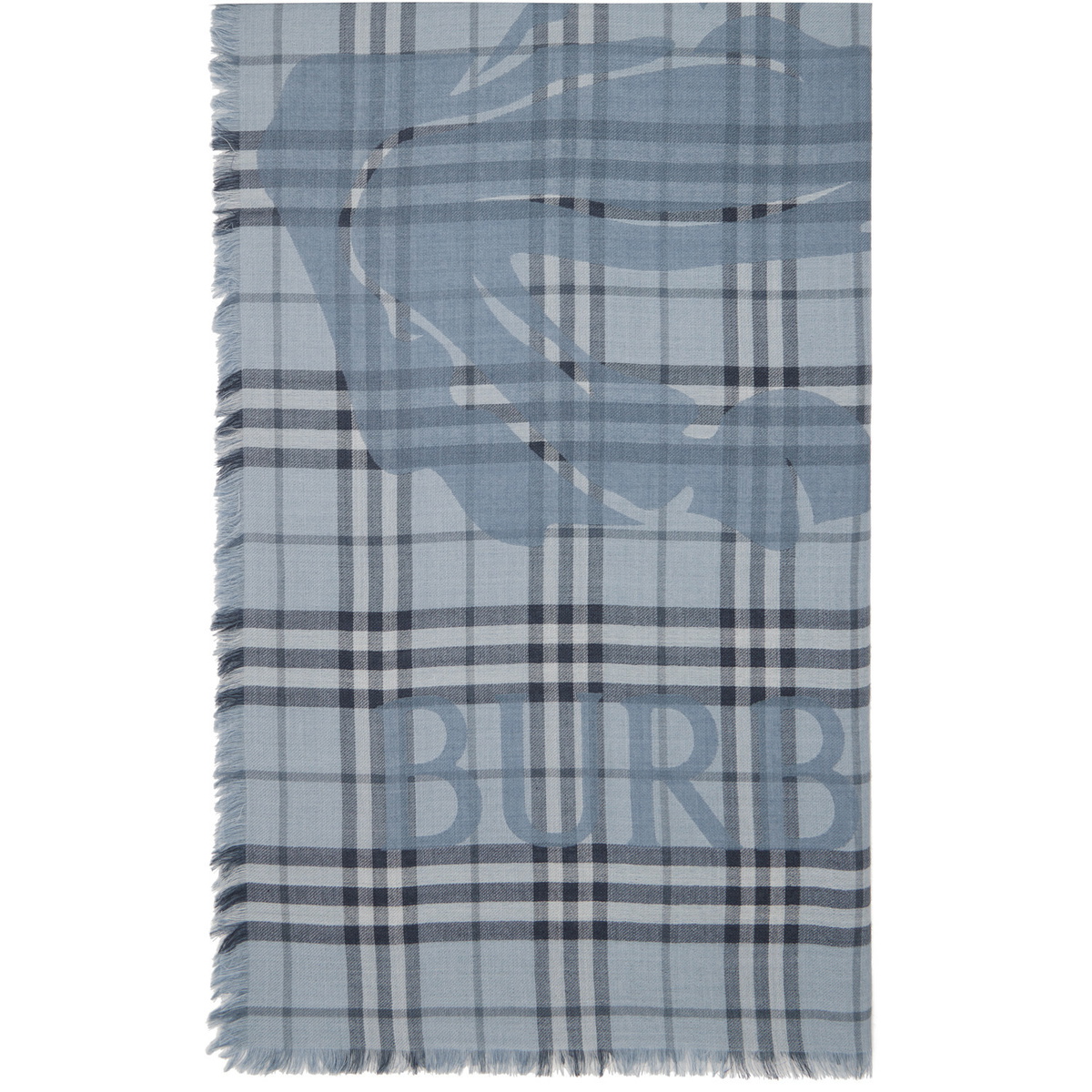 Burberry Blue Wide Knight Check Wool Silk Scarf