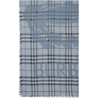 Burberry Blue Wide Knight Check Wool Silk Scarf
