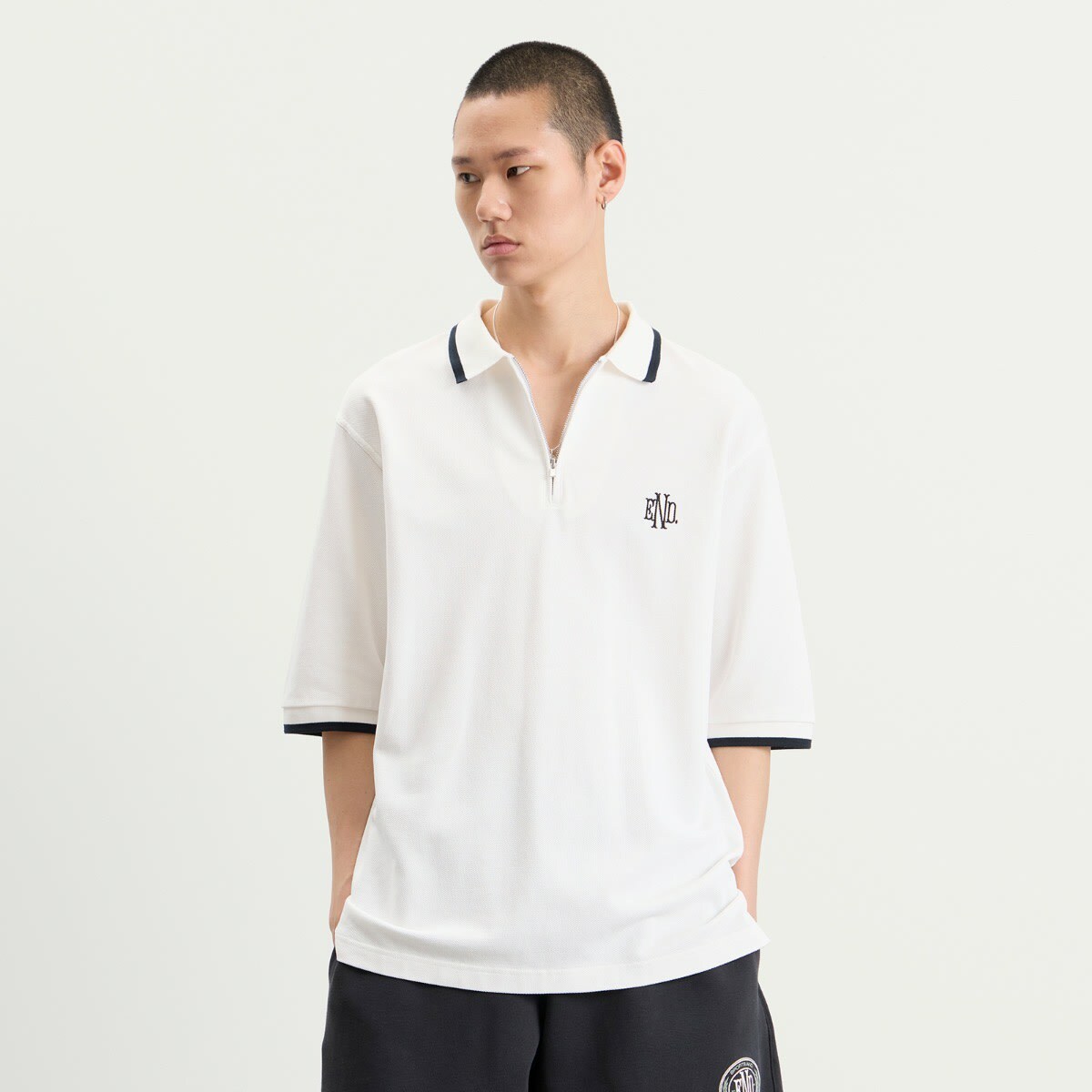 END. Piquet Polo in Off White/Ciner Black