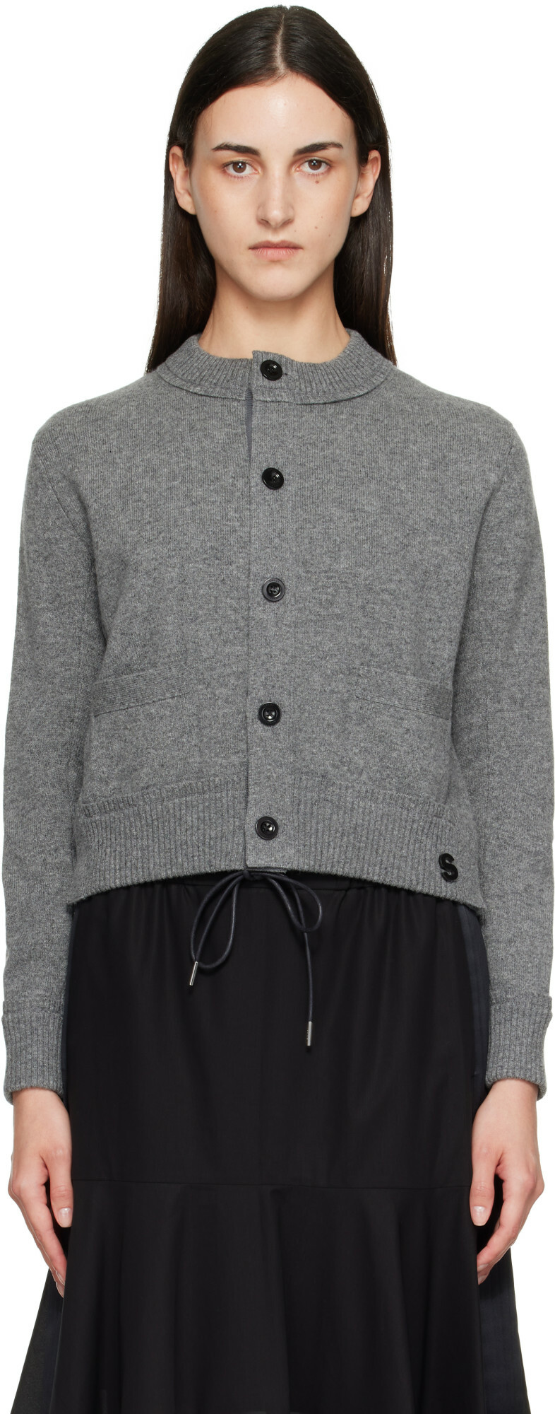 sacai Gray Wool Knit Cardigan