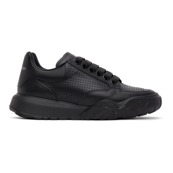 Alexander McQueen Black Perforated Court Trainer Sneakers