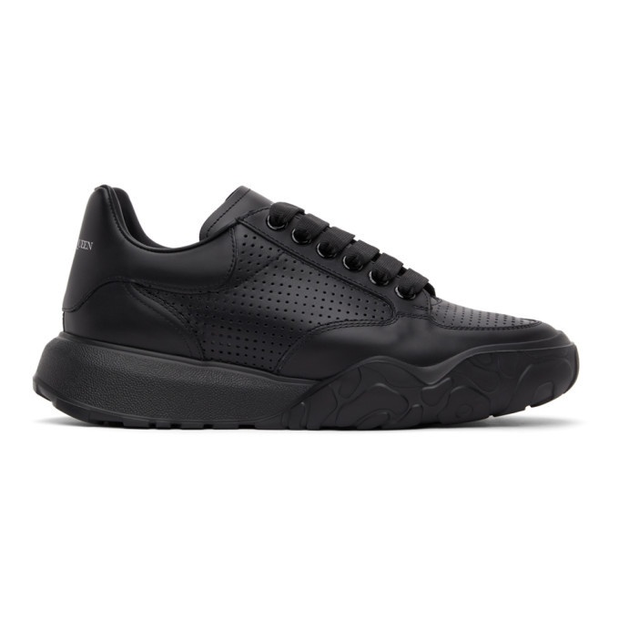 Photo: Alexander McQueen Black Perforated Court Trainer Sneakers