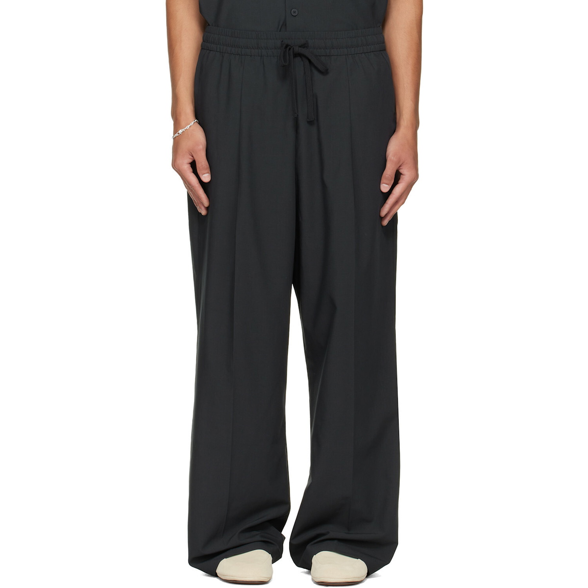 Fear of God ESSENTIALS Black Pleat Front Drawstring Trousers