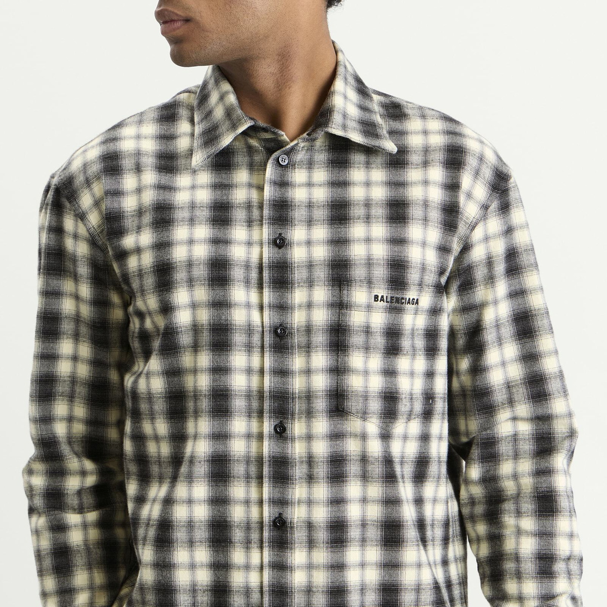 Balenciaga Men's Regular Fit Check Flannel Shirt in White/Black