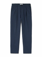 Mr P. - Straight-Leg Pleated Cotton-Blend Seersucker Trousers - Blue