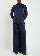 Forte_forte Wrap-front Stretch-silk Blouse Dark Blue