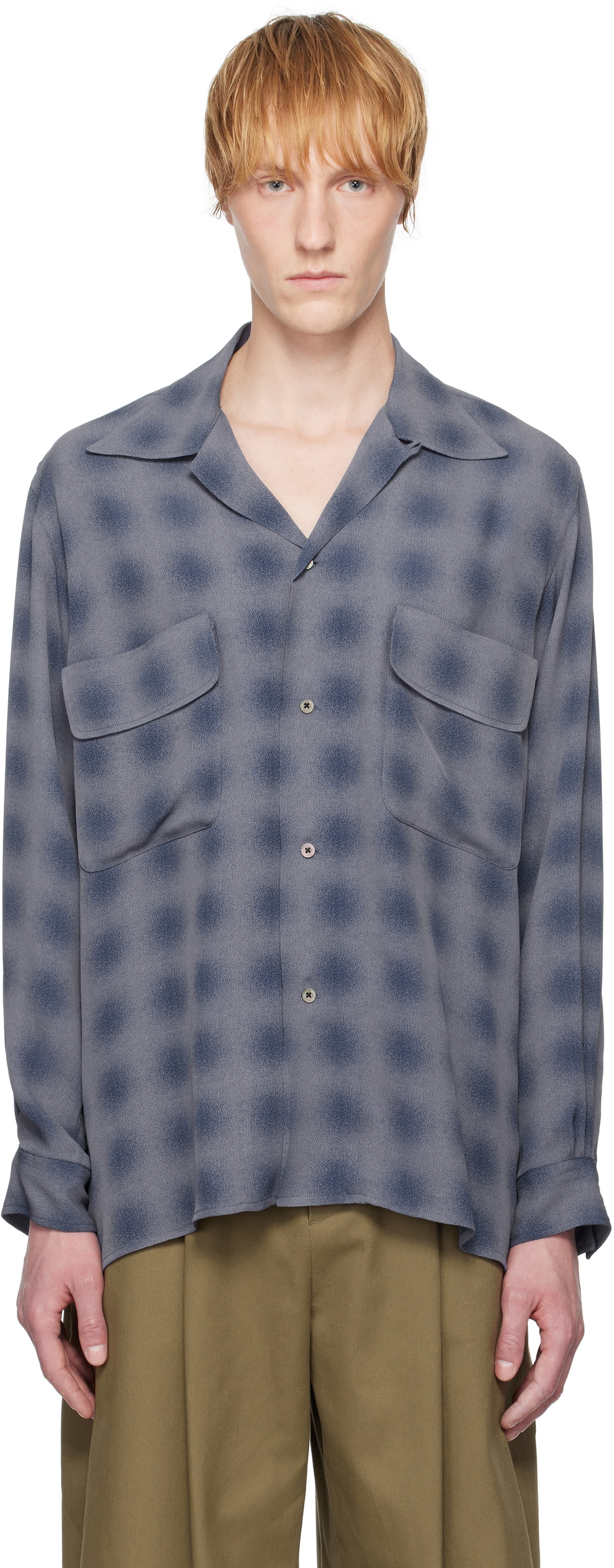YOKE Blue & Purple Blurred Ombre Plaid Shirt