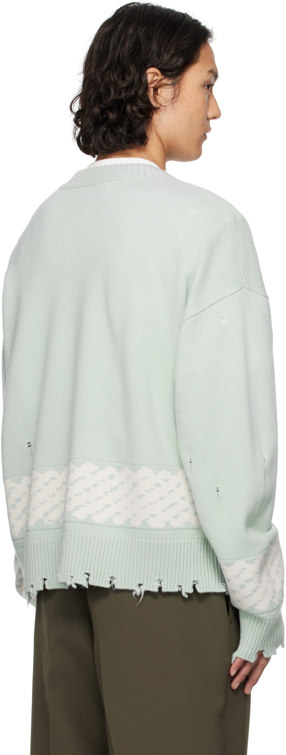 Feng Chen Wang Green Yu Zu Xie Ripped Jacquard Cardigan