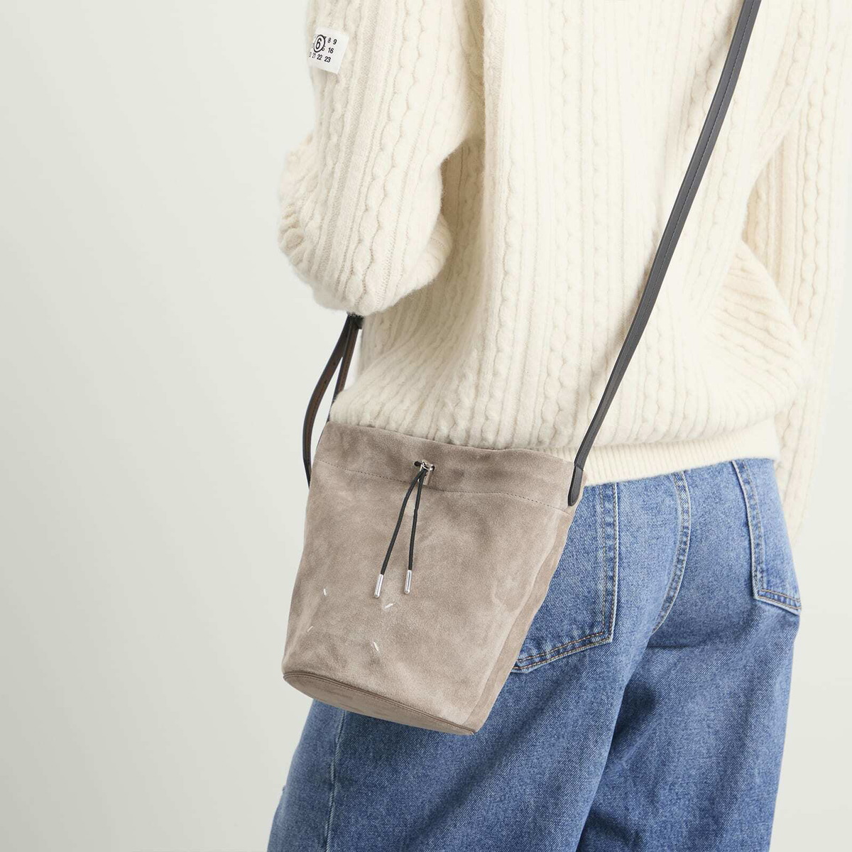 Maison Margiela Women's Suede Small Shoulder Pouch in Vison/Black/Chestnut 