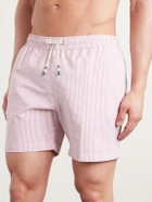 Hartford - Straight-Leg Mid-Length Striped Seersucker Swim Shorts - Red