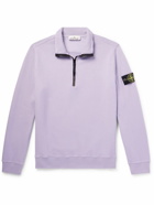 Stone Island - Logo-Appliquéd Garment-Dyed Cotton-Jersey Half-Zip Sweatshirt - Purple