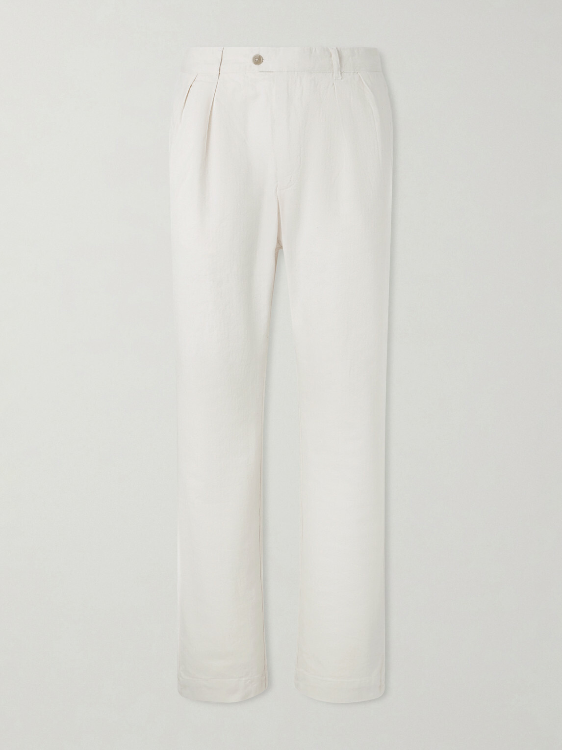 Hartford - Trunk Straight-Leg Pleated Cotton Woven Trousers - Neutrals