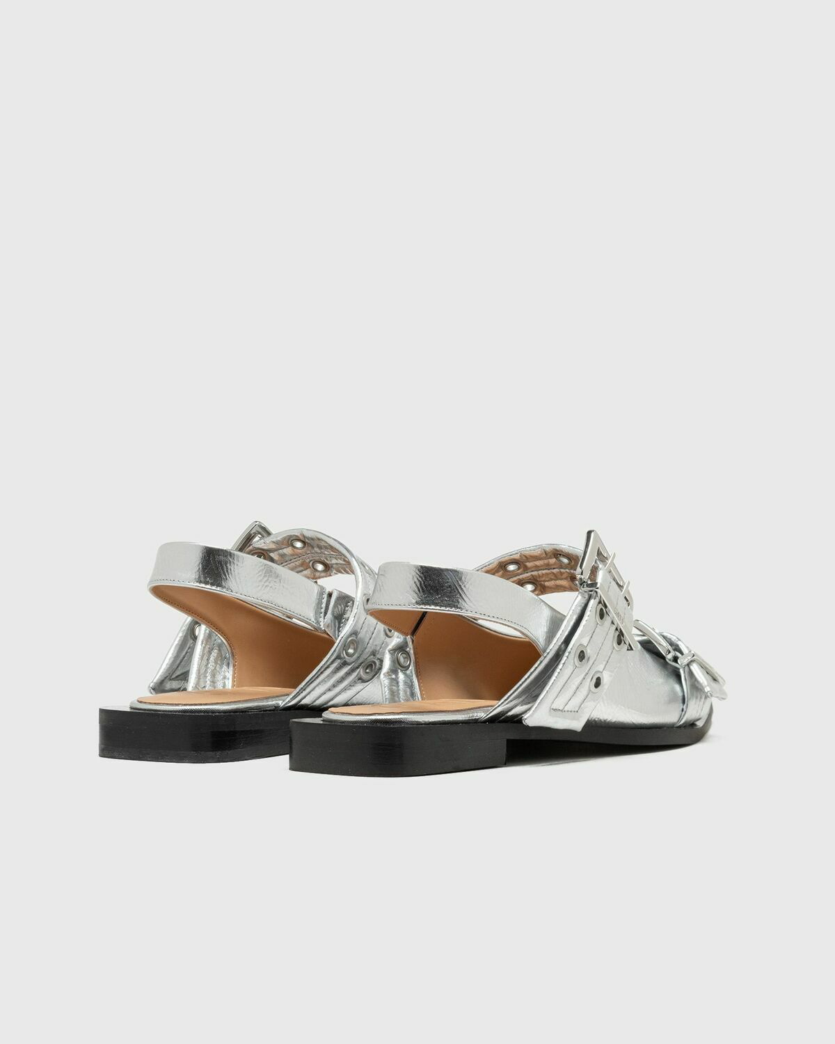 Ganni Feminine Buckle Ballerina Metallic Silver Casual Shoes