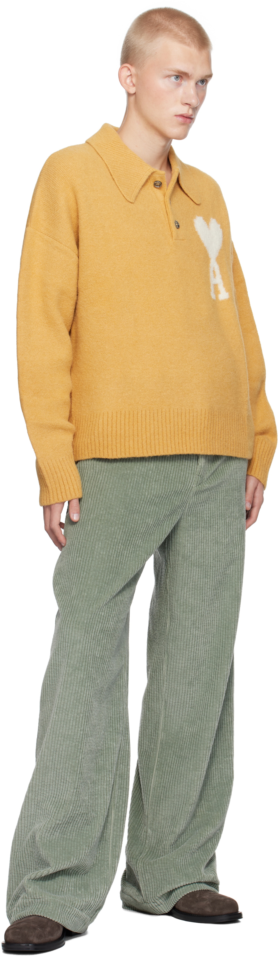 AMI Paris Yellow Ami de Coeur Polo