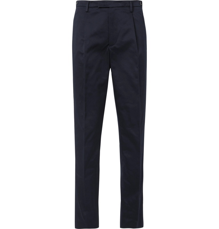 Photo: Barena - Navy Masco Tapered Pleated Cotton-Twill Trousers - Blue