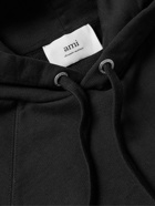 AMI PARIS - Logo-Embroidered Organic Cotton-Jersey Hoodie - Black