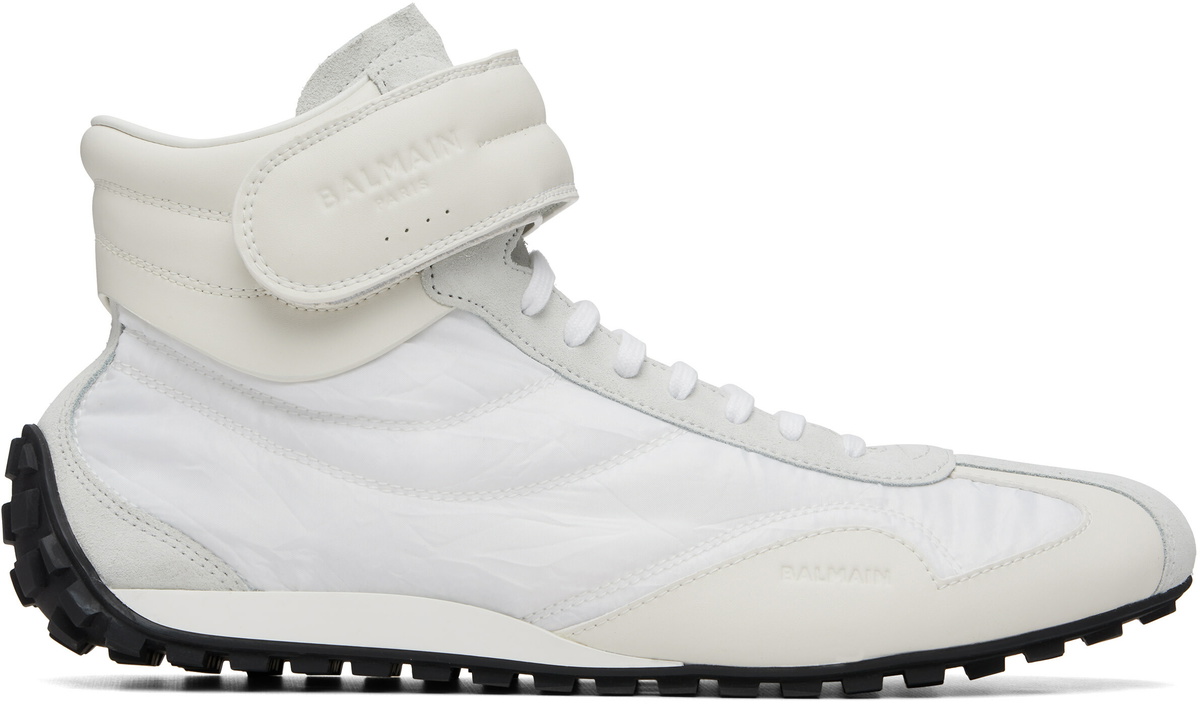 BALMAIN White Racing Mid-Top Sneakers