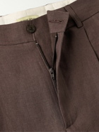 De Bonne Facture - Straight-Leg Pleated Linen Suit Trousers - Brown