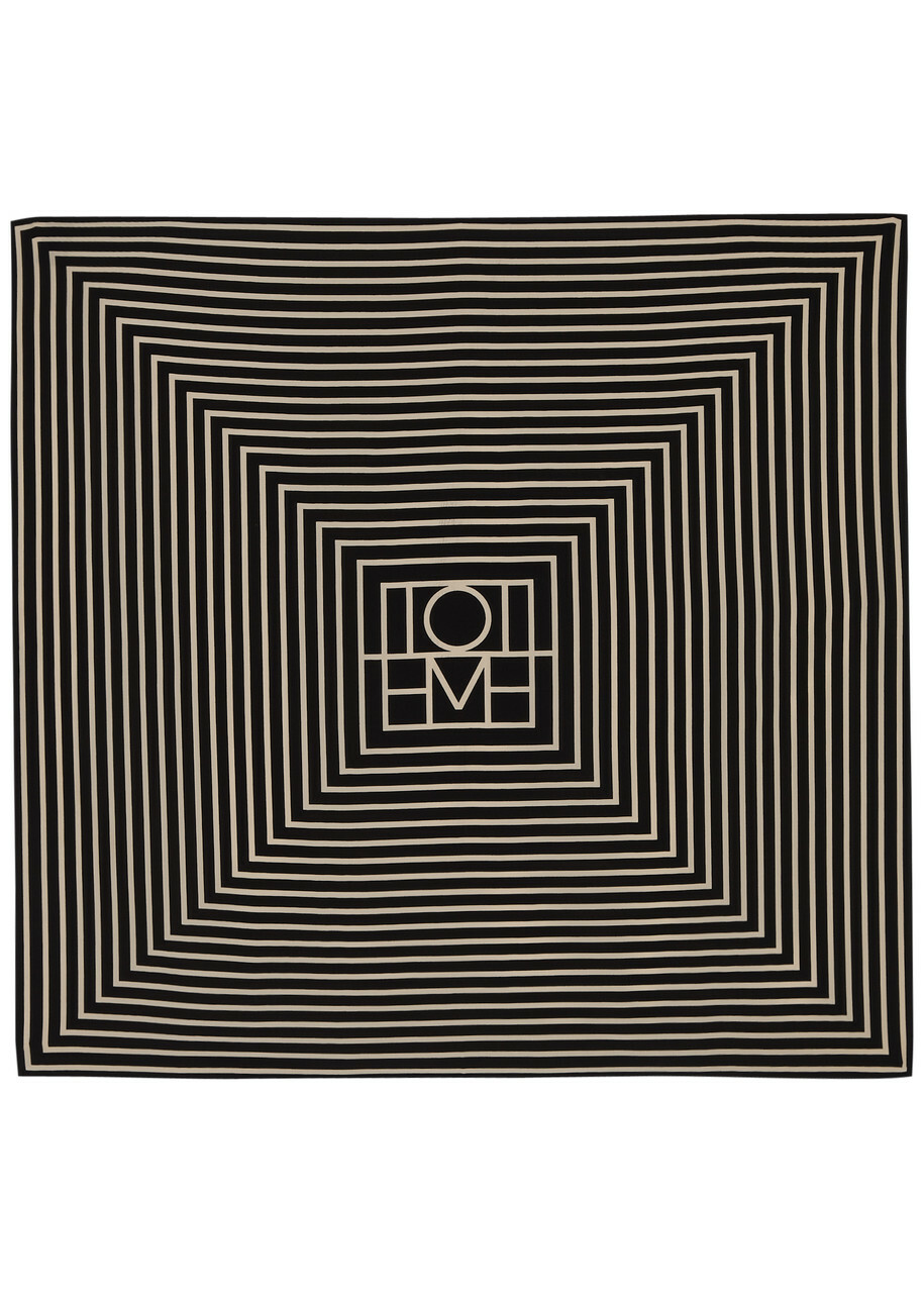 Toteme Striped Logoprint Silk Scarf Black And White One Size Toteme
