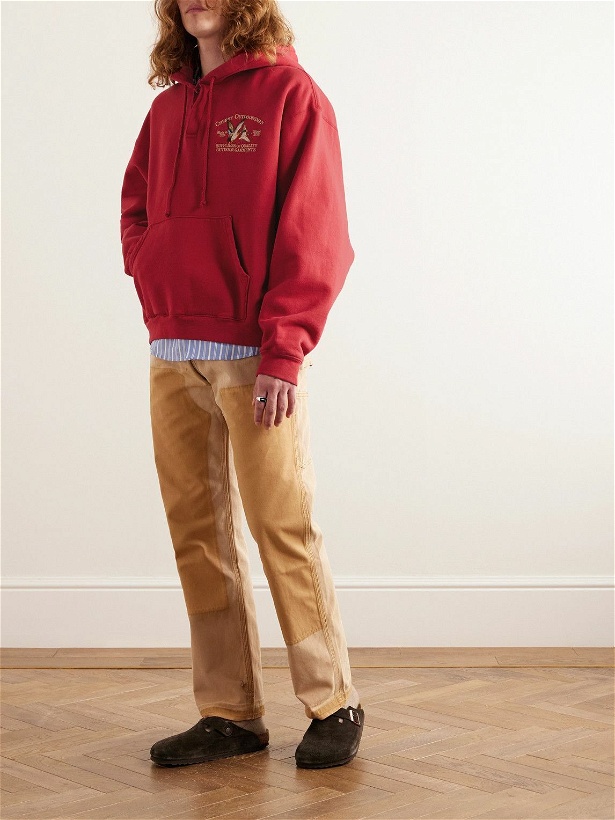 Photo: Cherry Los Angeles - Logo-Embroidered Cotton-Jersey Half-Placket Hoodie - Red
