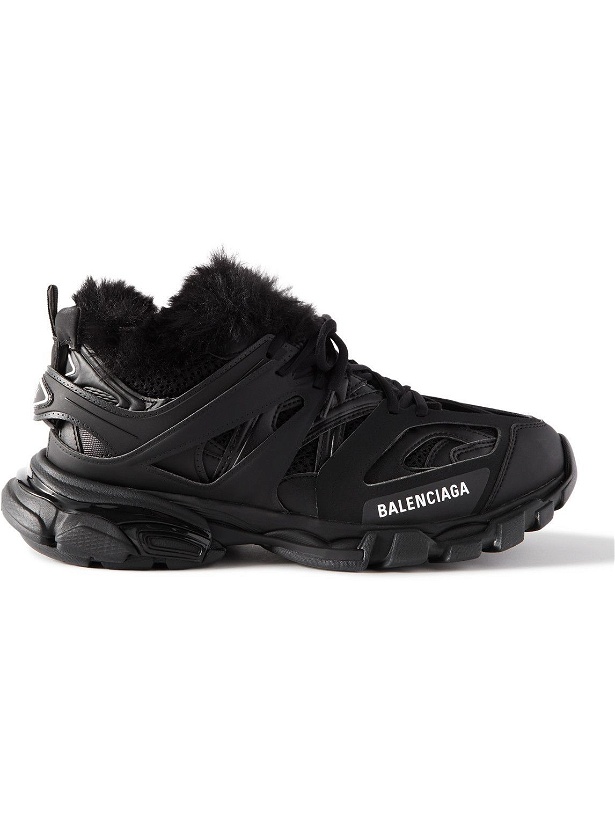 Photo: Balenciaga - Track Faux Fur-Lined Nylon, Mesh and Rubber Sneakers - Black