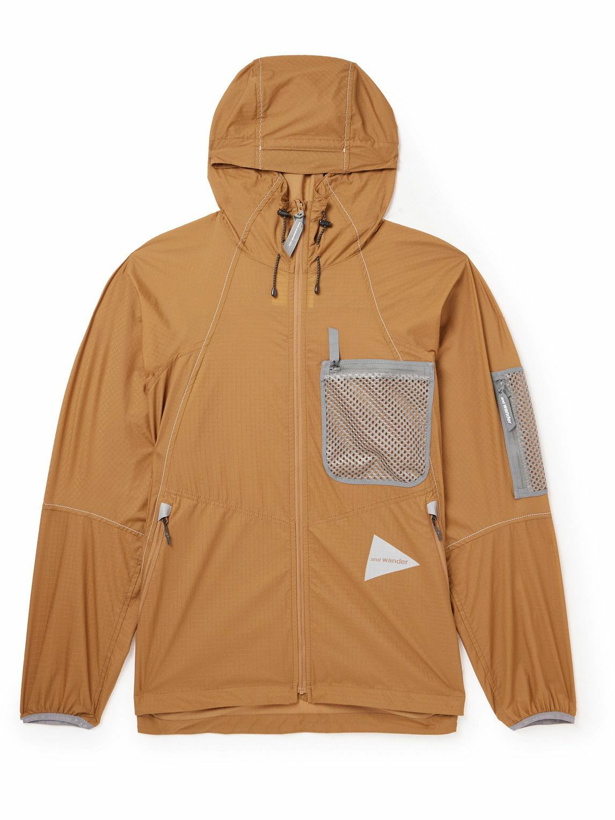 Photo: And Wander - Mesh-Trimmed Ripstop Hooded Jacket - Brown
