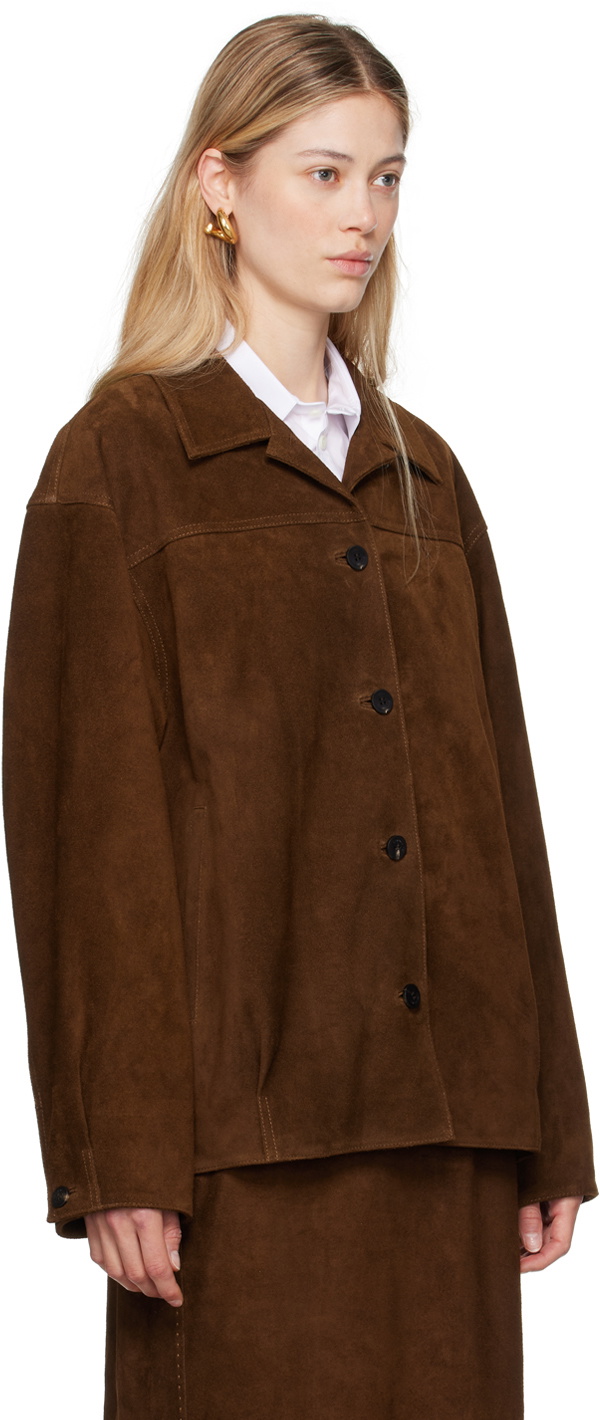 LE17SEPTEMBRE Brown Spread Collar Leather Jacket