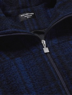 Balenciaga - Oversized Checked Brushed Virgin Wool-Fleece Track Jacket - Blue