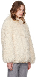 MSGM Off-White Hooded Faux-Fur Jacket