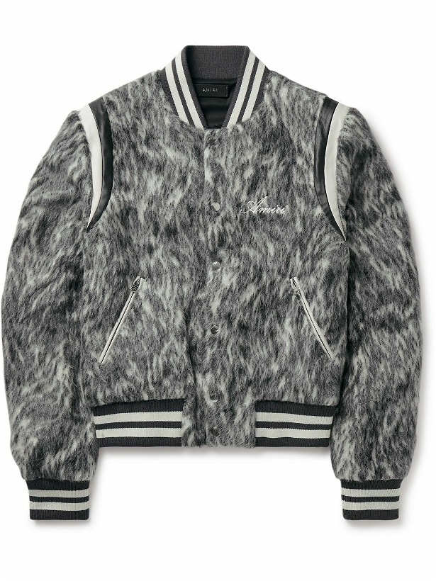 Photo: AMIRI - Faux Leather-Trimmed Brushed Wool and Alpaca-Blend Varsity Jacket - Gray