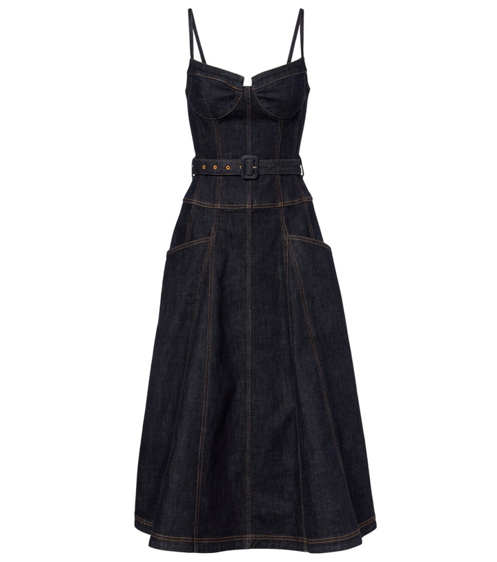 Photo: Self-Portrait Belted denim bustier dress
