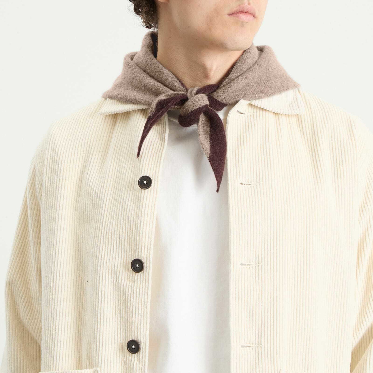 MHL by Margaret Howell Men's Tipped Scout Scarf in Pebble/Mahogany 