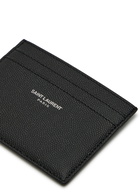 Saint Laurent Logo Pebbled Leather Card Holder - Black - One Size