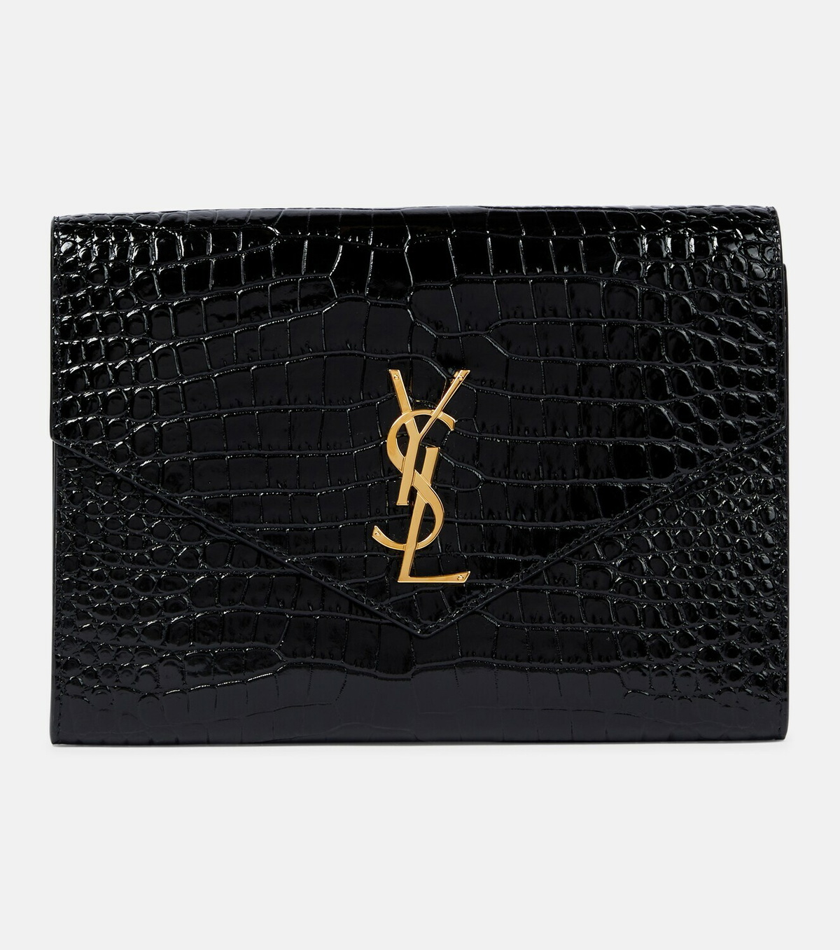 Saint Laurent Uptown Calfskin Leather Envelope Clutch - Black Noir