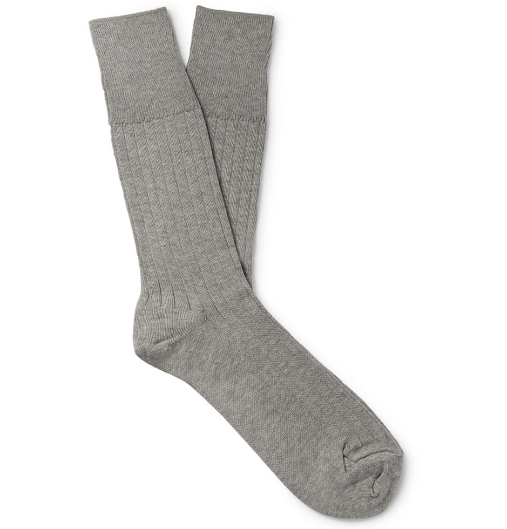 Photo: Mr P. - Ribbed Cotton-Blend Socks - Gray