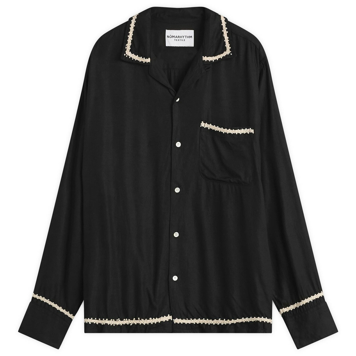 NOMARHYTHM TEXTILE Men's Trim Embroidery Open Collar Shirt in Black