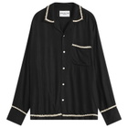 NOMARHYTHM TEXTILE Men's Trim Embroidery Open Collar Shirt in Black